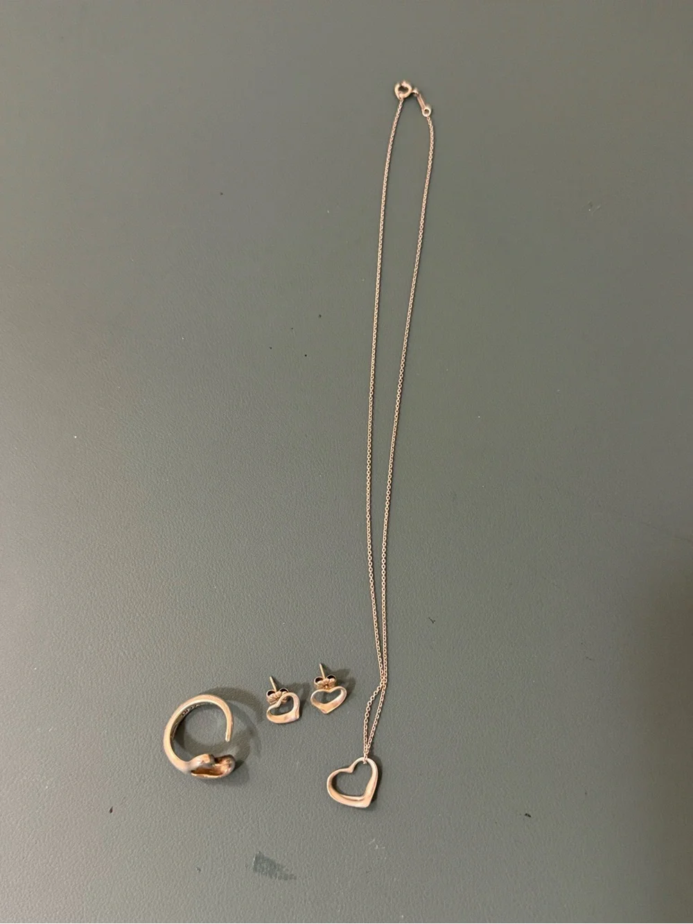 Authentic Tiffany & Co. Elsa Peretti Open Heart Sterling Silver Jewelry Set